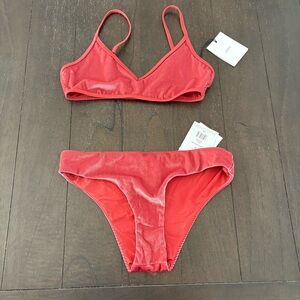Onia Red Velvet Ribbed Bikini Set Size Small NWT